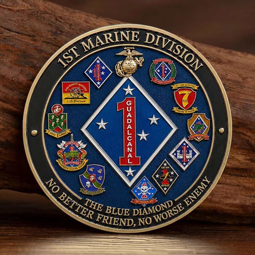 1st Marine Division Challenge Coin USMC Guadalcanal Blue Diamond Military Gift