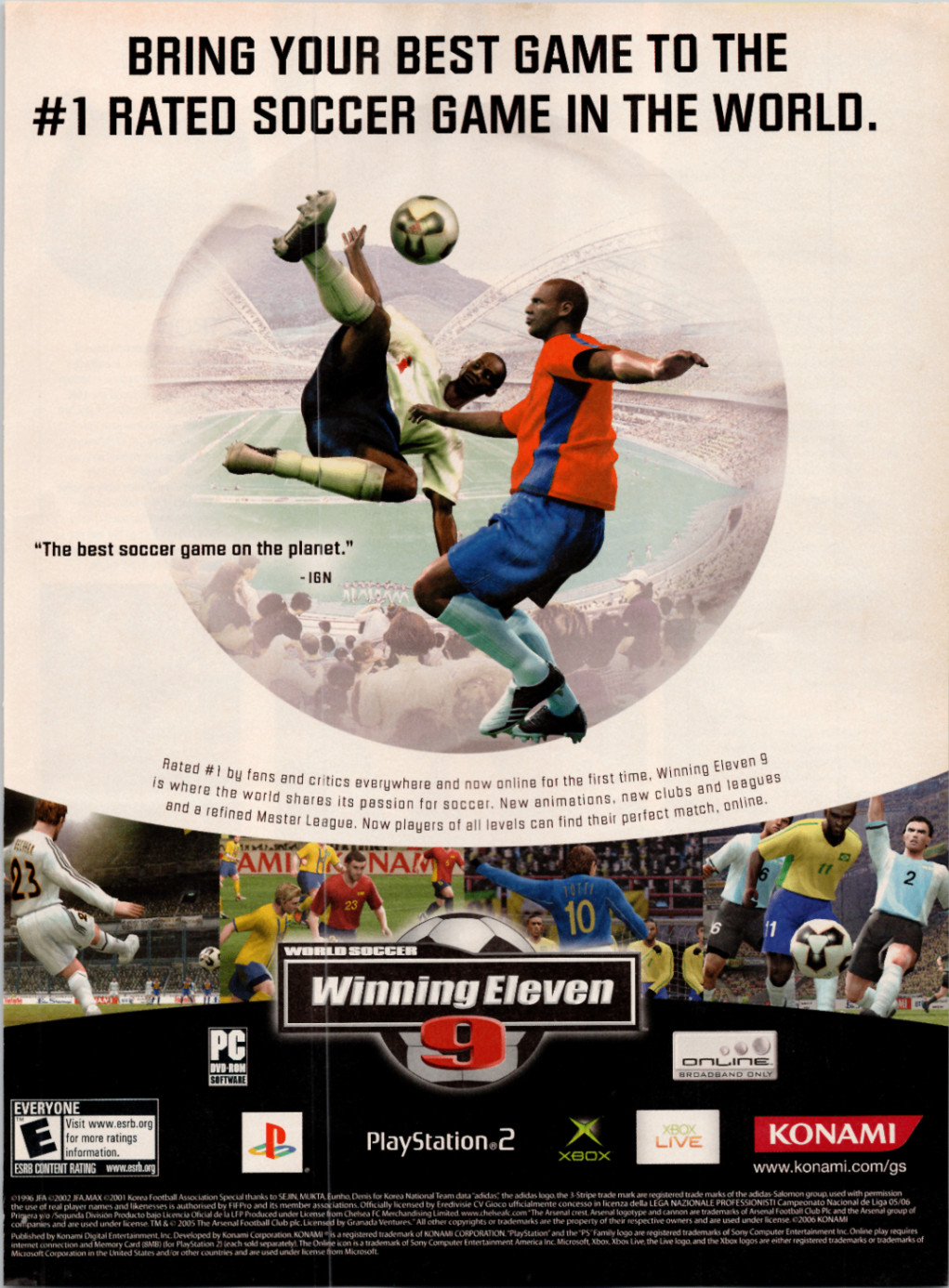 Konami Winning Eleven 9 Soccer PS2 Xbox PC Vintage Print Ad 2005 Gaming