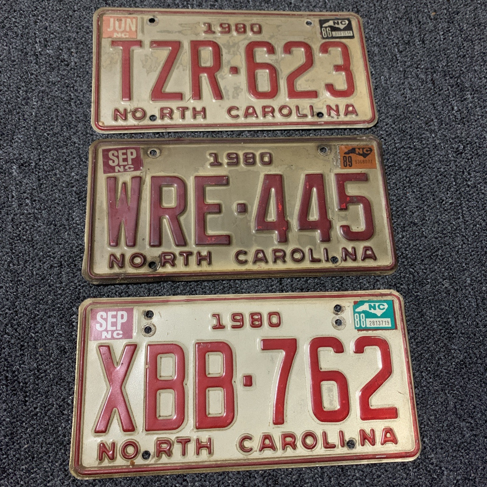 3 1980 North Carolina License Plate Tag 1986 1988 1989
