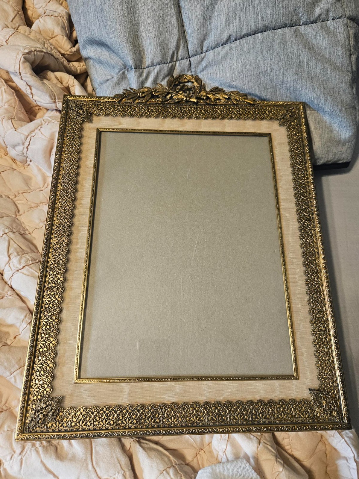 Antique French Single Picture FRAME Bronze BOWKNOT Wreath ROCOCO Napoleonic