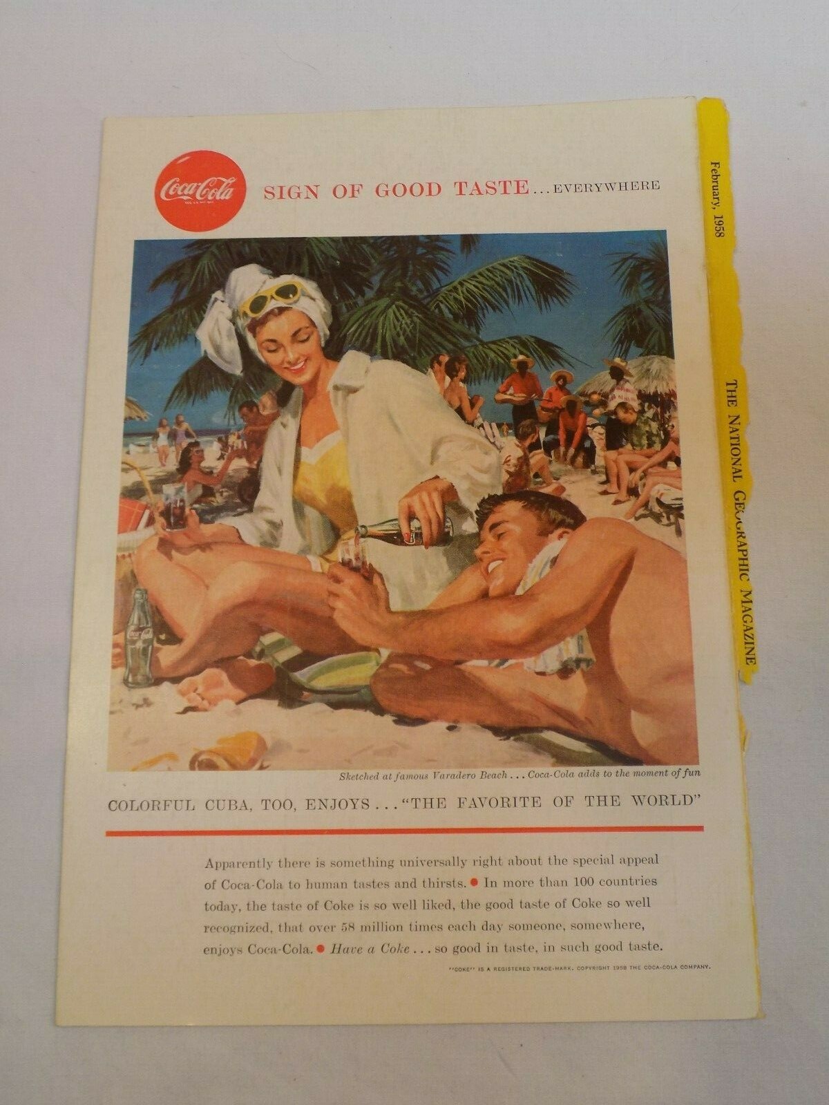 Coca Cola National Geographic Ad February 1958 Cuba Beach General Dynamics E=mc2