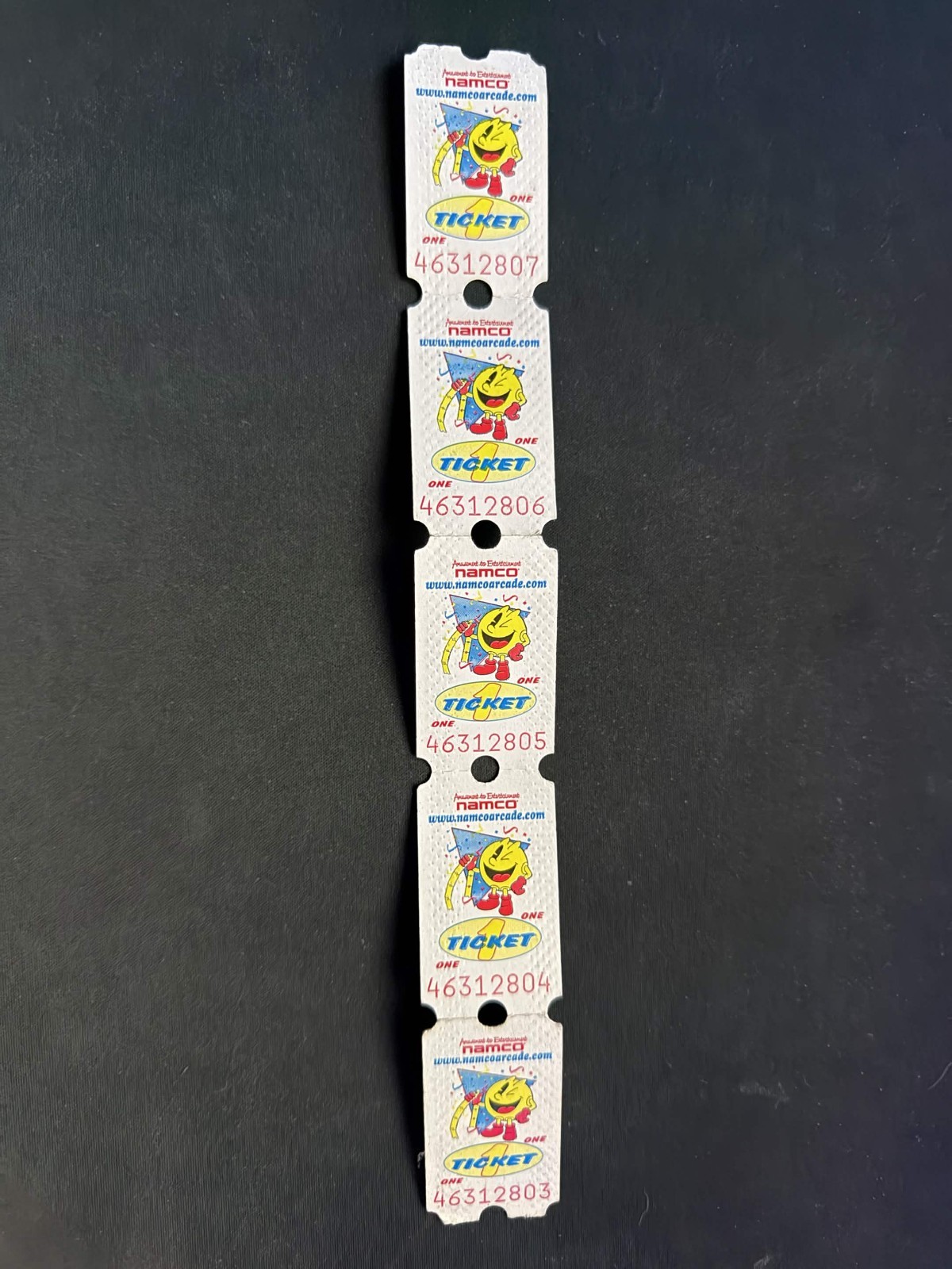 Vintage 1990s Namco Pac-Man Arcade Prize Tickets Unused Strip of 5 Memorabilia