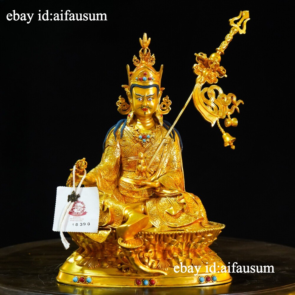 23cm Copper gilding Padmasambhava Statue Tibetan Guru Rinpoche sculpture