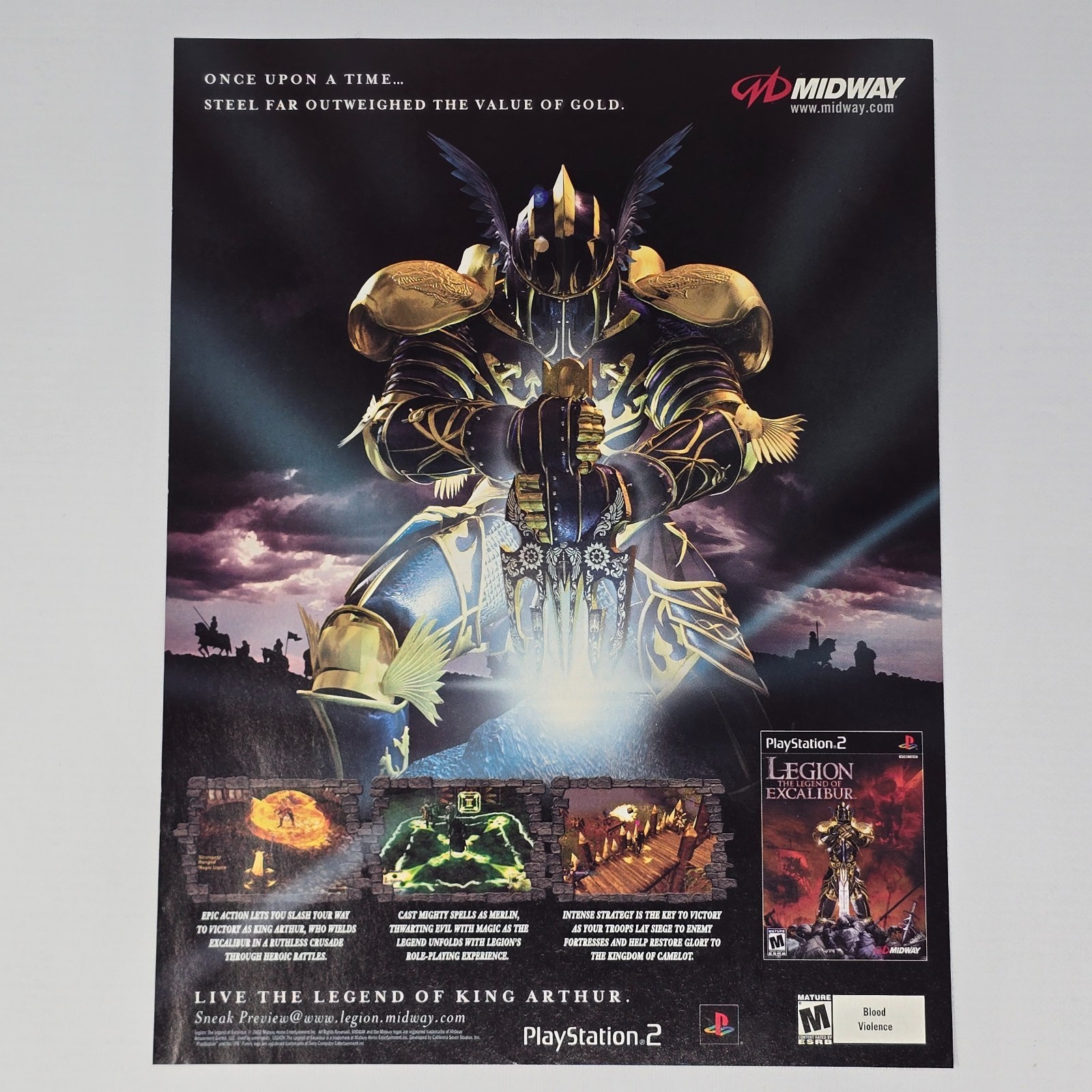 Legion Legend Of The Excalibur PlayStation 2 PS2 Gold Print Ad/Poster