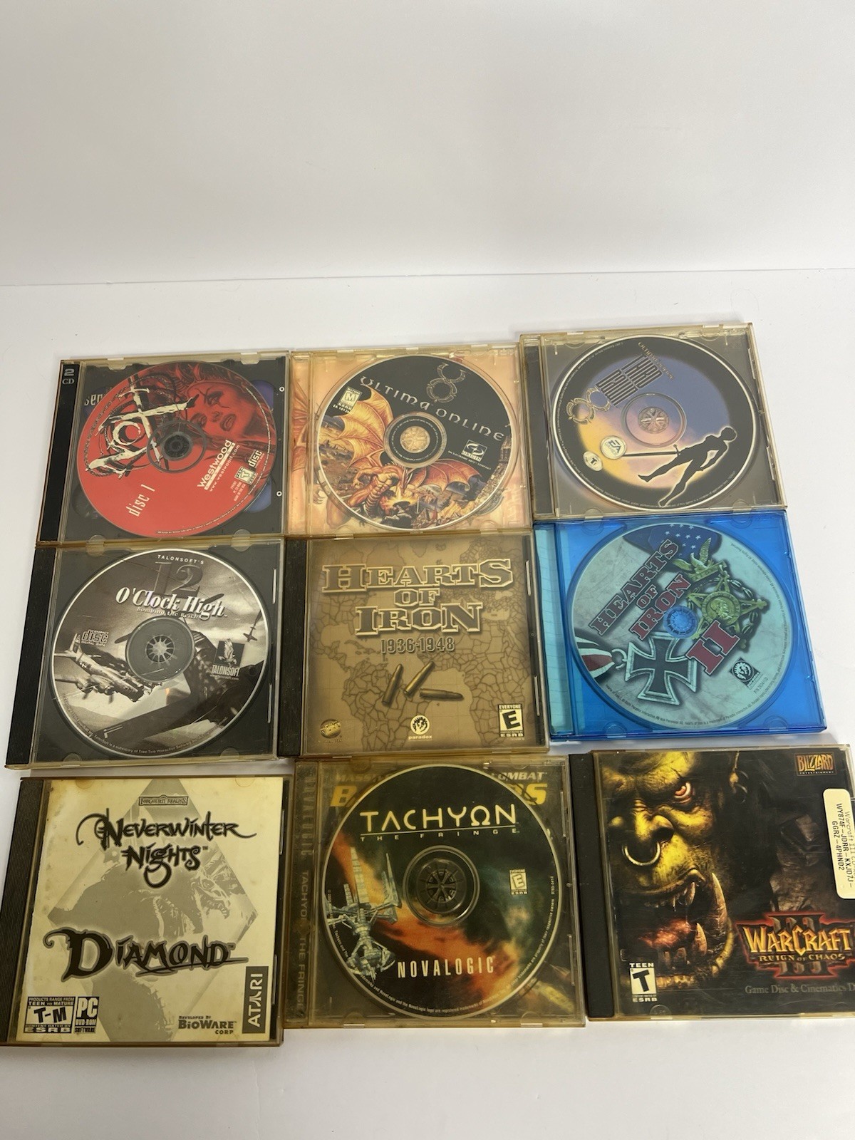 PC Game Lot Of 9 NOX Ultimate Warcraft 3 Tachyon Hearts Of Iron 1/2 Neverwinter