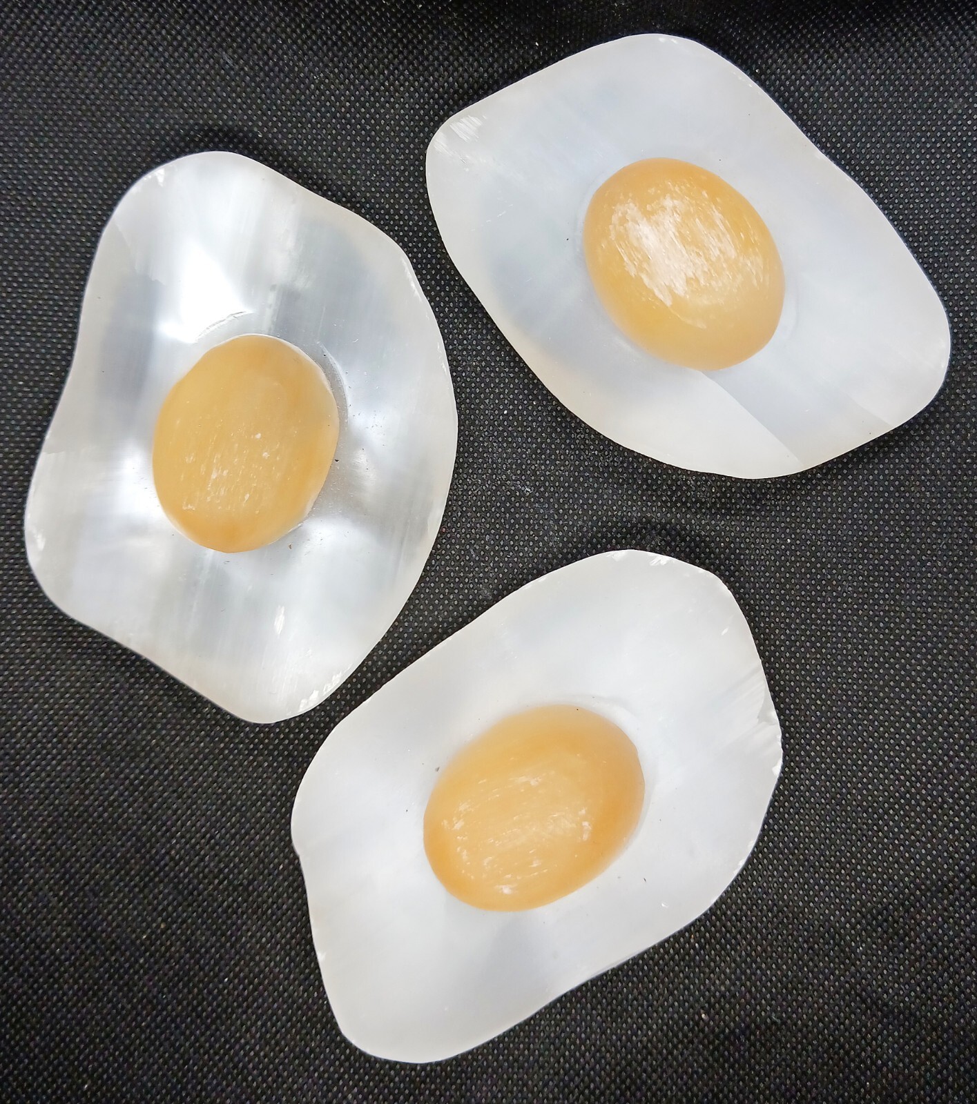 Selenite egg carving charging plates  polished selenite crystal charging slab