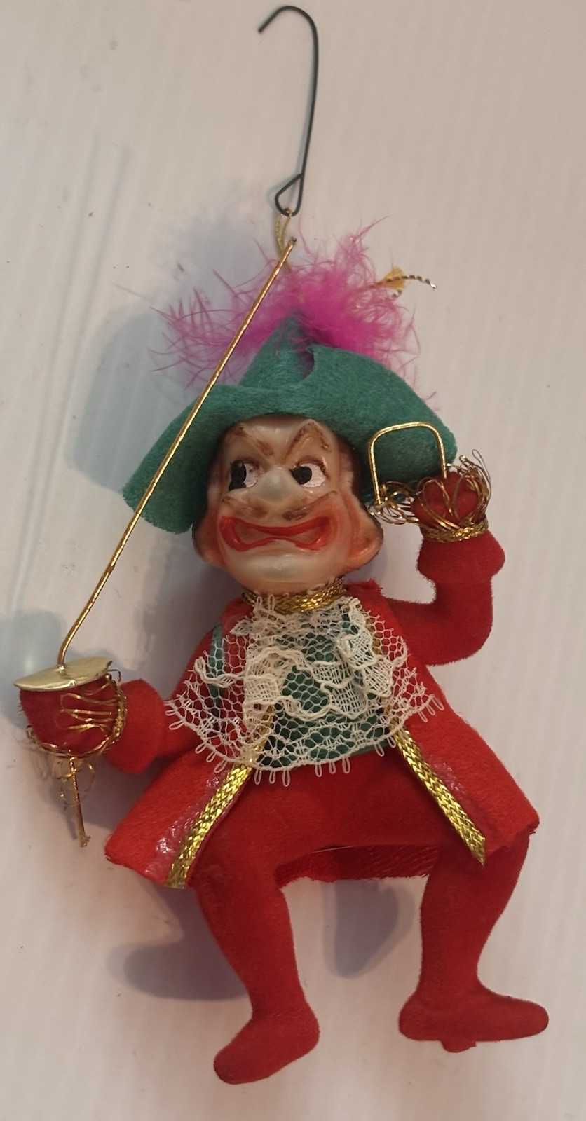 VTG Peter Pan Captain Hook Pirate Flocked Plastic Ornament Disney James A. Cole?