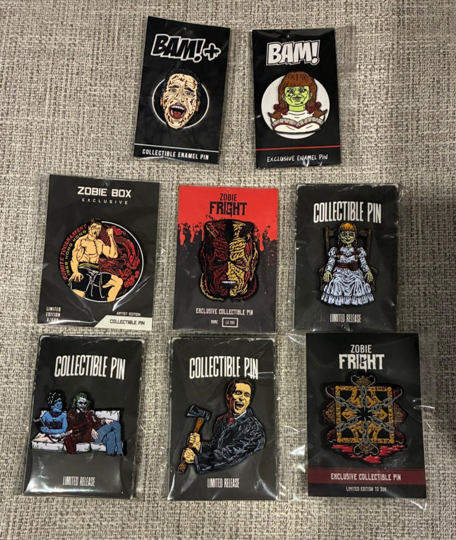 Zobie/Bam Box Fright Horror Collectors Enamel Pin Lot of 8 Collectible Pins