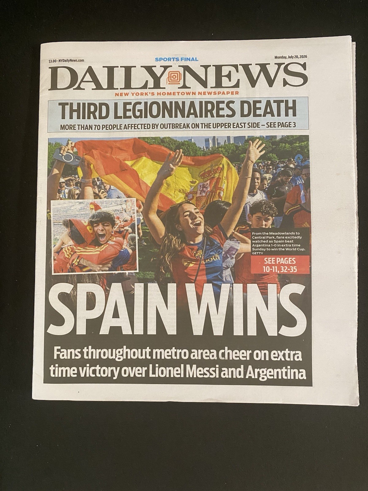 NY Daily News July 20, 2026 - “Spain Wins” vs Messi + Argentina Newspaper