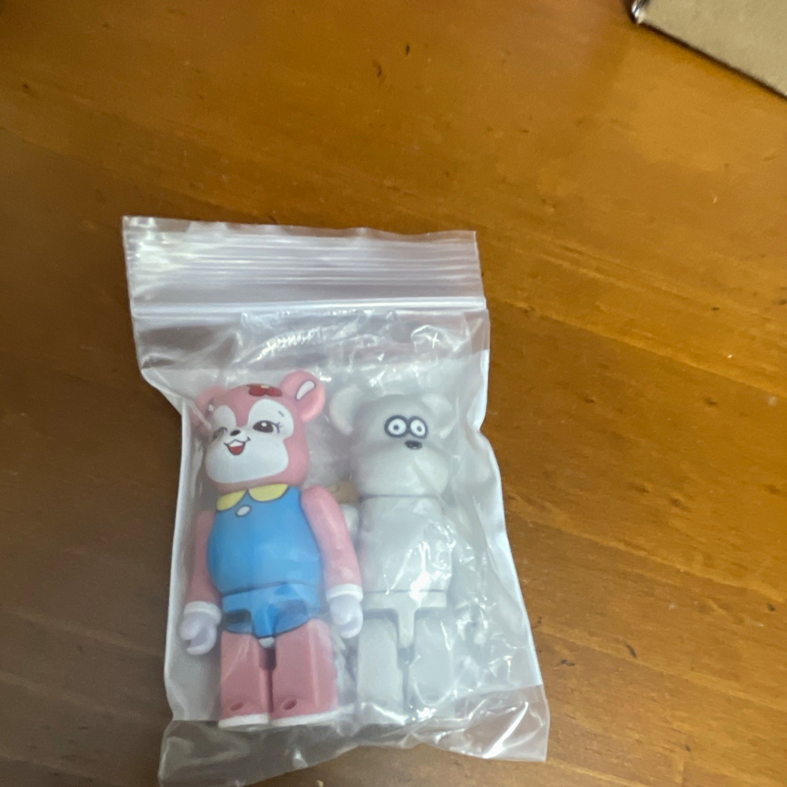 2pc Bear Figure Set Pink White Multicolor Articulated Plastic Mini Figures