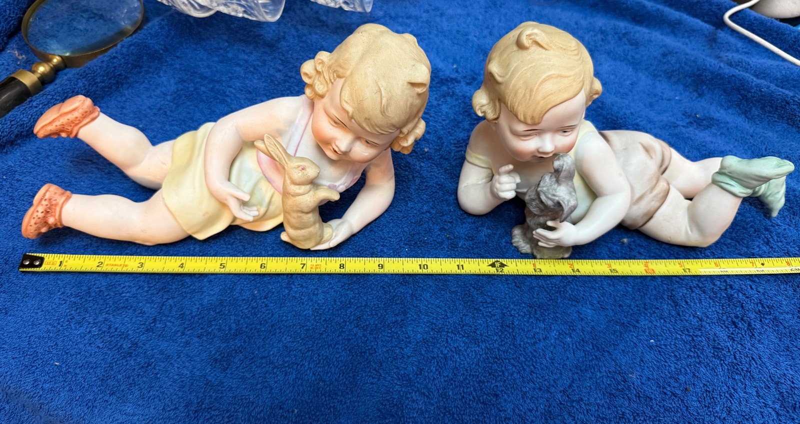 Vintage Fine Quality Japan Bisque Piano Babies Boy & Girl w/ Animals – Pair 10\