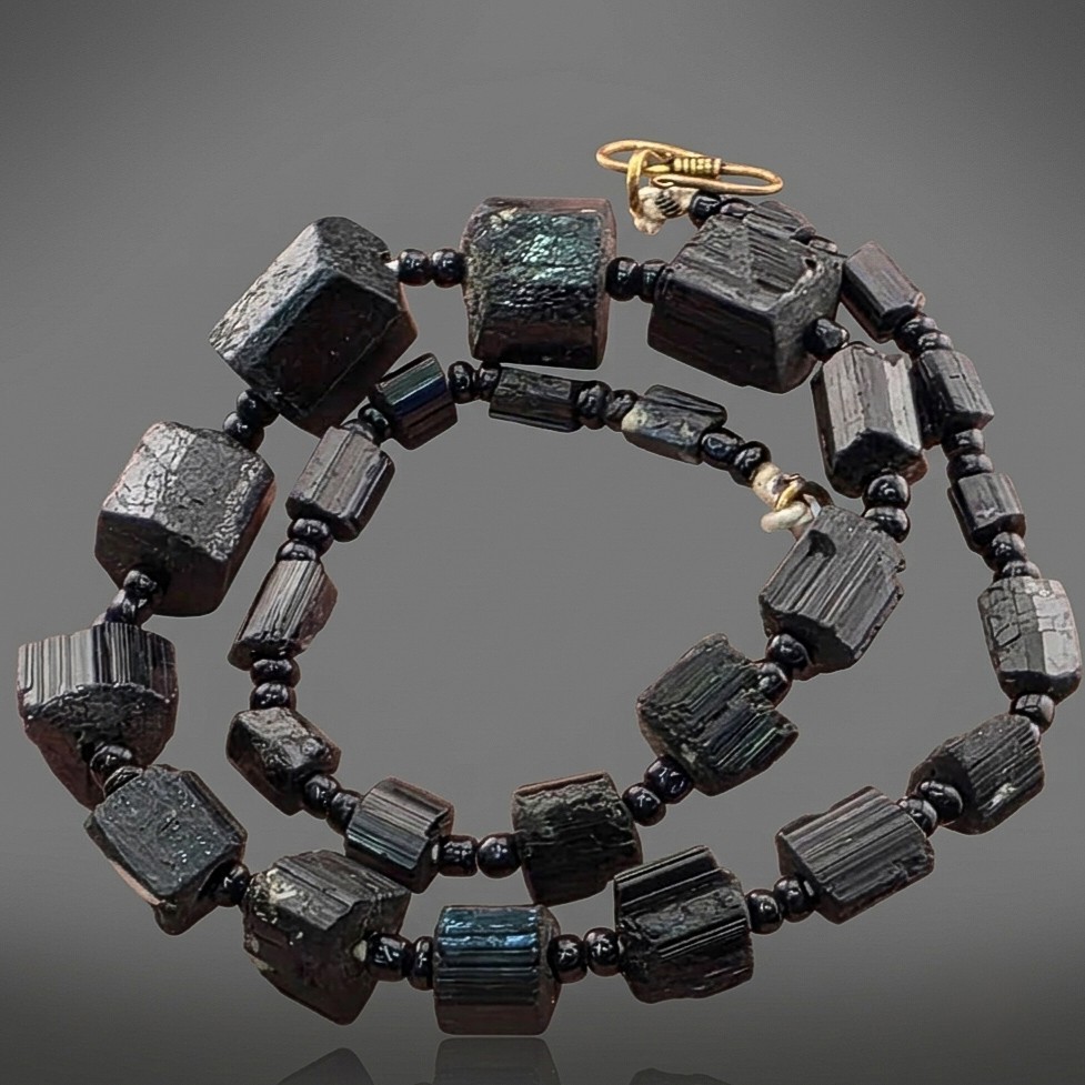 Vintage Natural Black Tourmaline Nugget Necklace From AFGHANISTAN