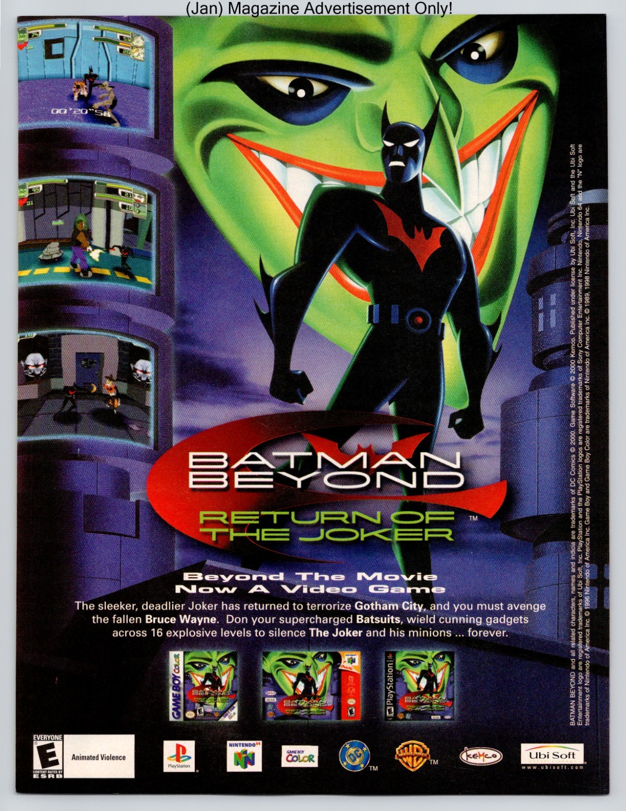 Batman Beyond Return of the Joker Ubisoft PS1 N64 GBC 2001 Advertisement