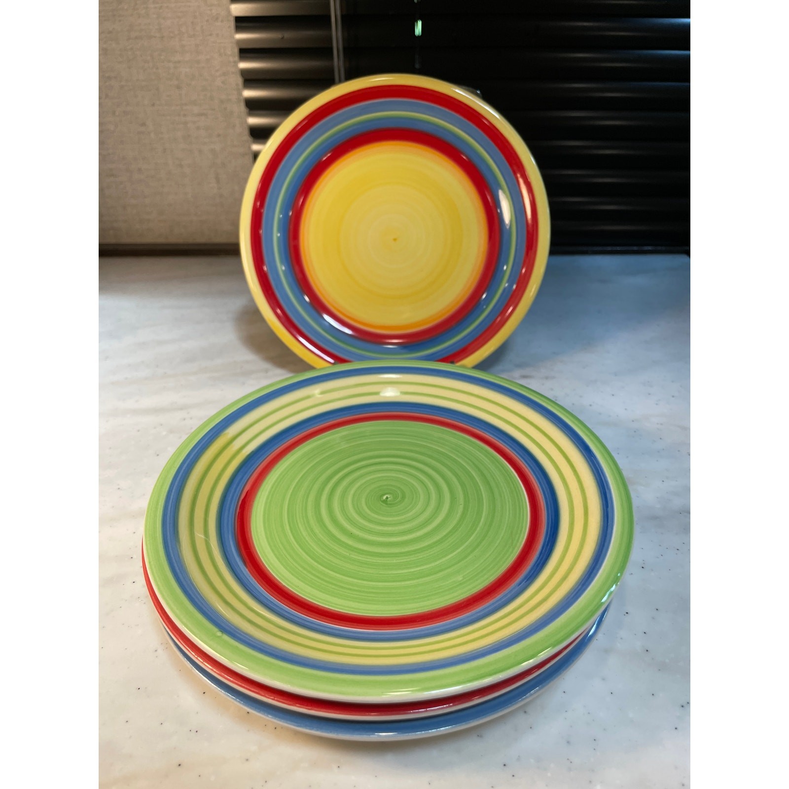 Vintage 4 Brylane Home Santa Fe Mambo Rainbow Stoneware Butter Dessert Plates.