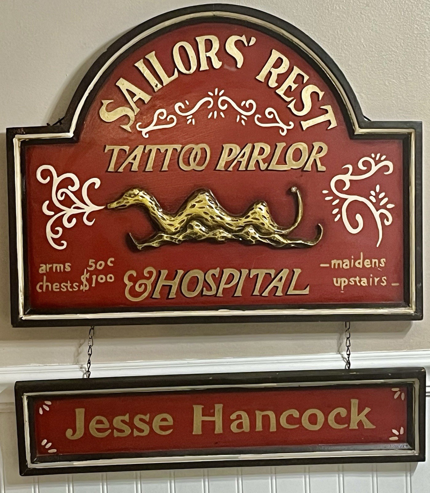 Vtg Custom Wood Tattoo Parlor Hospital Sign Jesse Hancock 23X26 Man Cave READ MO