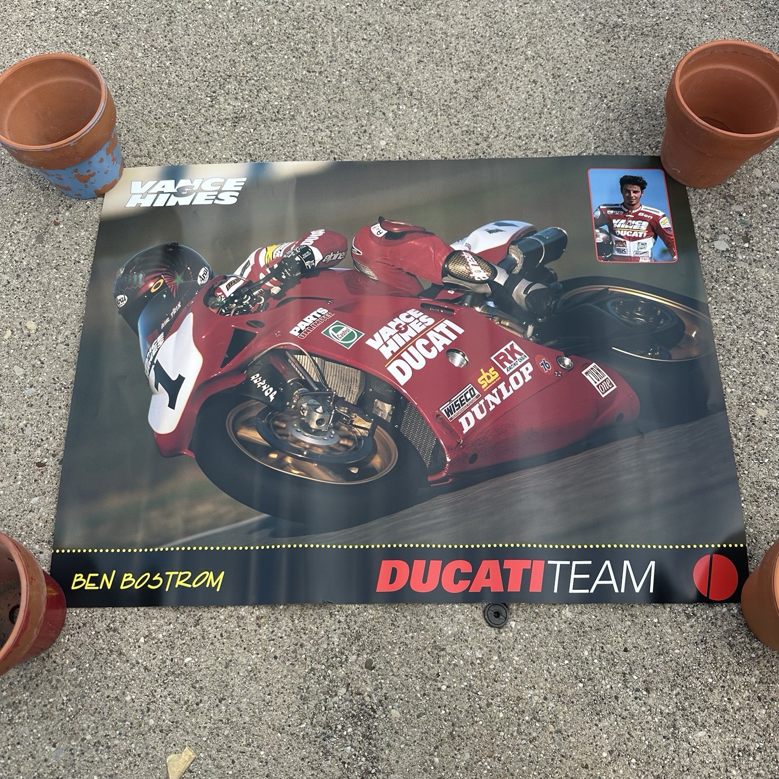 Vintage Poster 2000s Ducati Team Racing Superbike Ben Bostrom Vance Hines