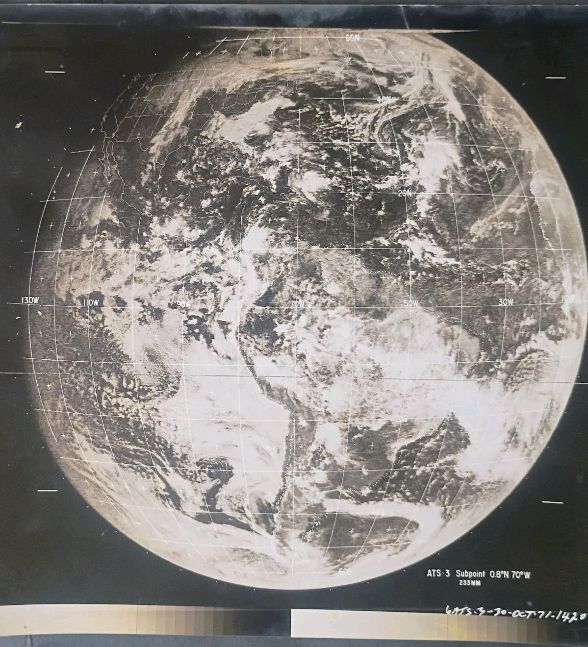 NASA 1971 ATS-3 Full Earth Whole Disk Silver Halide Type 1 Satillite Photo 10x10