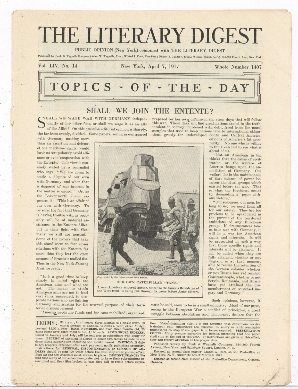 1917 World War One WW1 Pic Complete Story & Pics: Should We Join the Entente?