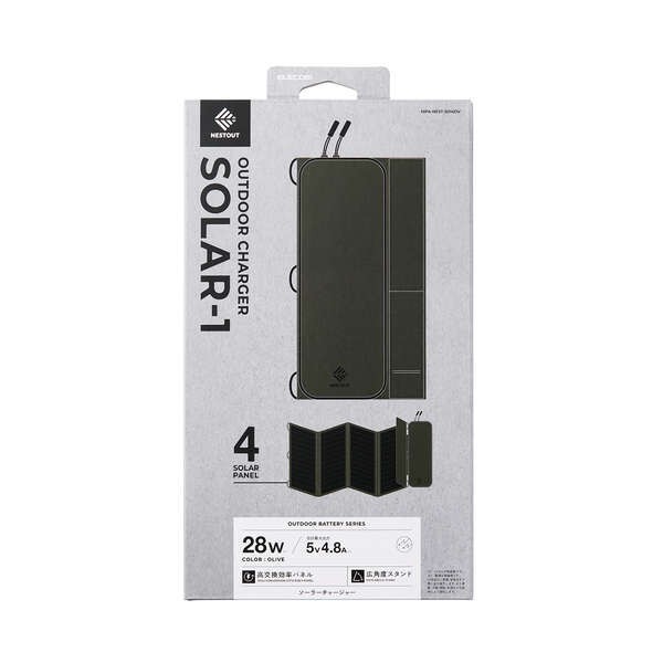 ELECOM Solar Charger NESTOUT SOLAR-1 4 Panels 28W Olive MPA-NEST-S014OV From JP