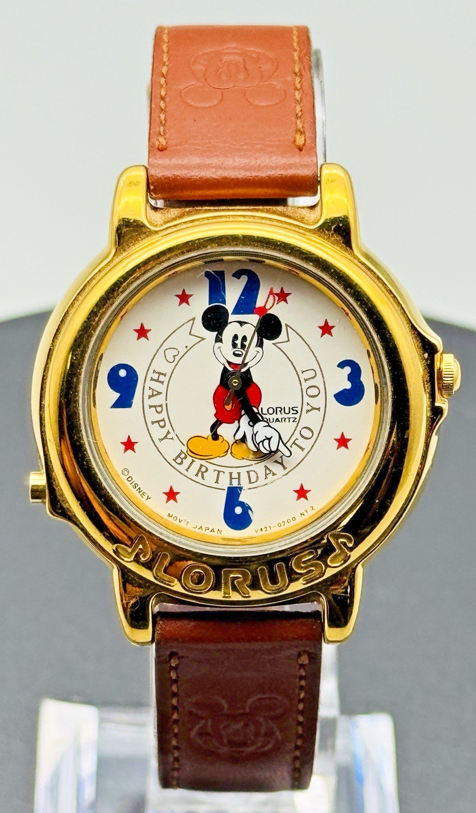 Vintage Disney Watch Lorus Melody Mickey Mouse Musical Happy Birthday Gold Tone