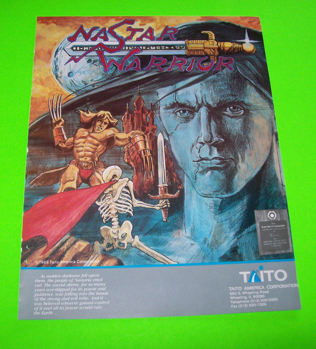 NASTAR WARRIOR 1989 ORIGINAL VIDEO ARCADE GAME SALES FLYER Retro Vintage Promo  
