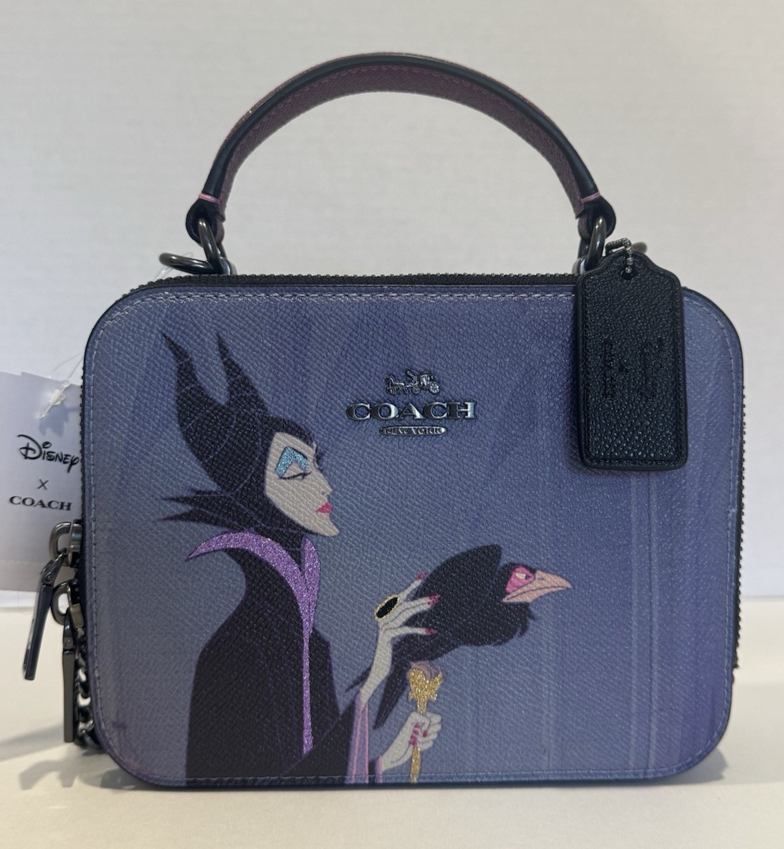 Coach x Disney Sleeping Beauty Maleficent Box Bag Purse Small Purple Black CC376