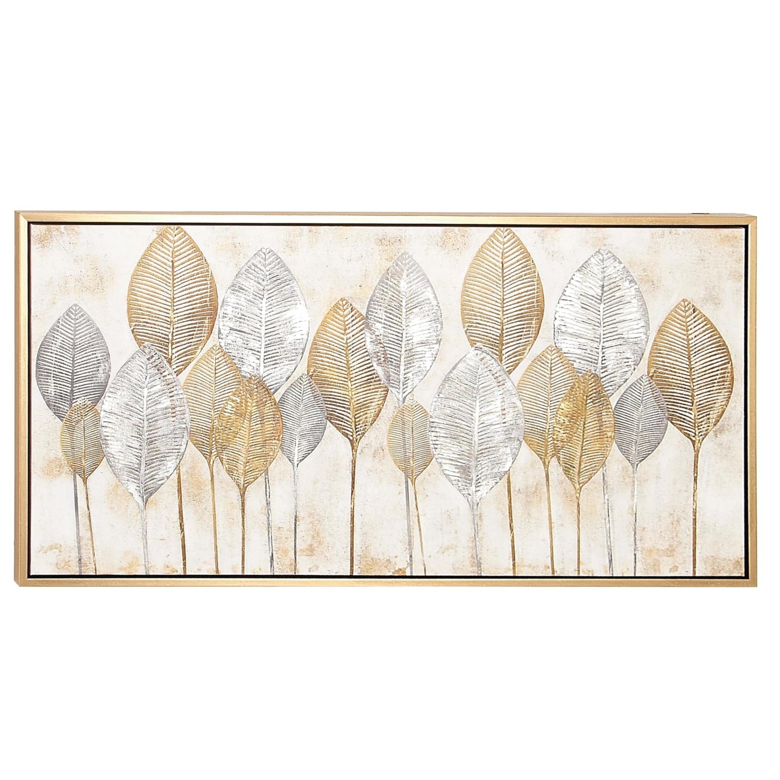 Cosmoliving By Cosmopolitan Canvas Leaf Framed Wall Art Silver Accents And Gold