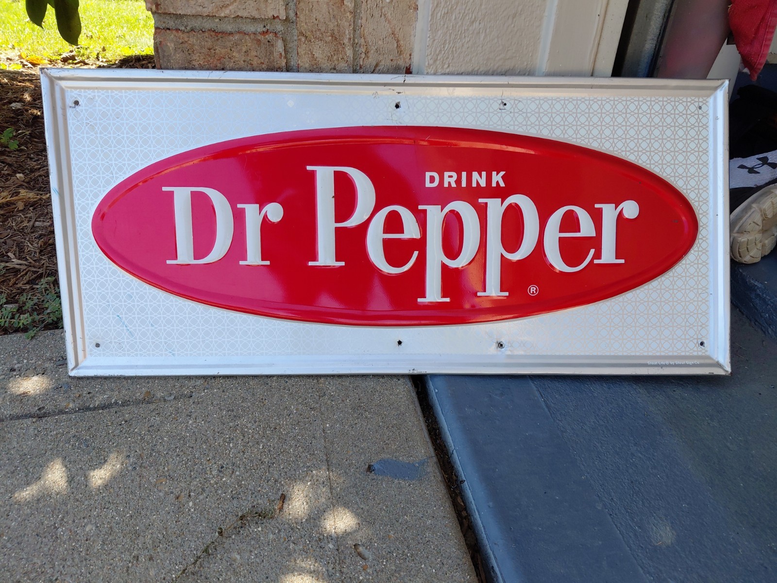 c.1960s Original Vintage Drink Dr. Pepper Sign Metal Embossed Stout Clean Soda 