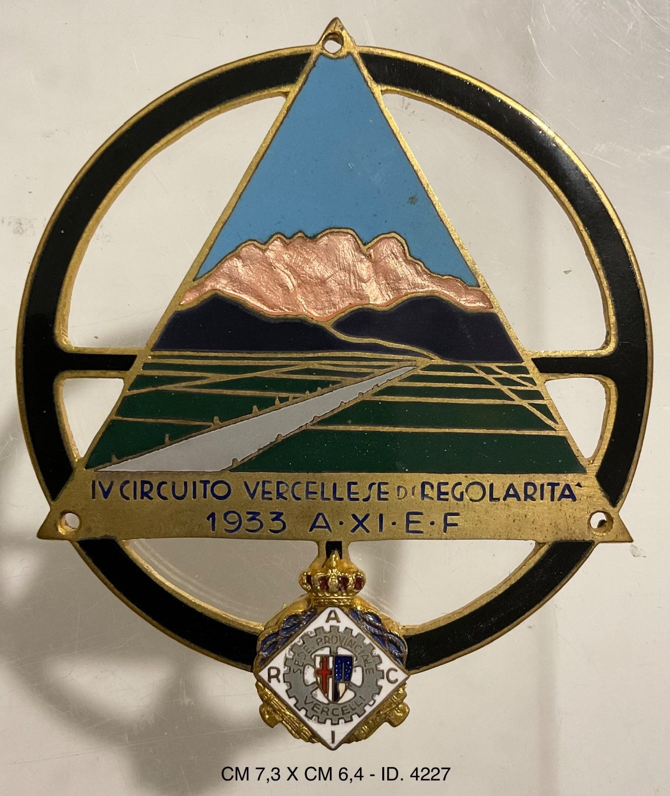 VERCELLI IV° CIRCUIT VERCELLI DI REGULARITÀ 1933 XI° PLAQUE RACE CAR RACI