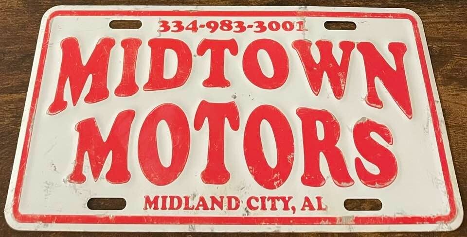 Vintage Midtown Motors Dealership Booster License Plate Midland City Alabama