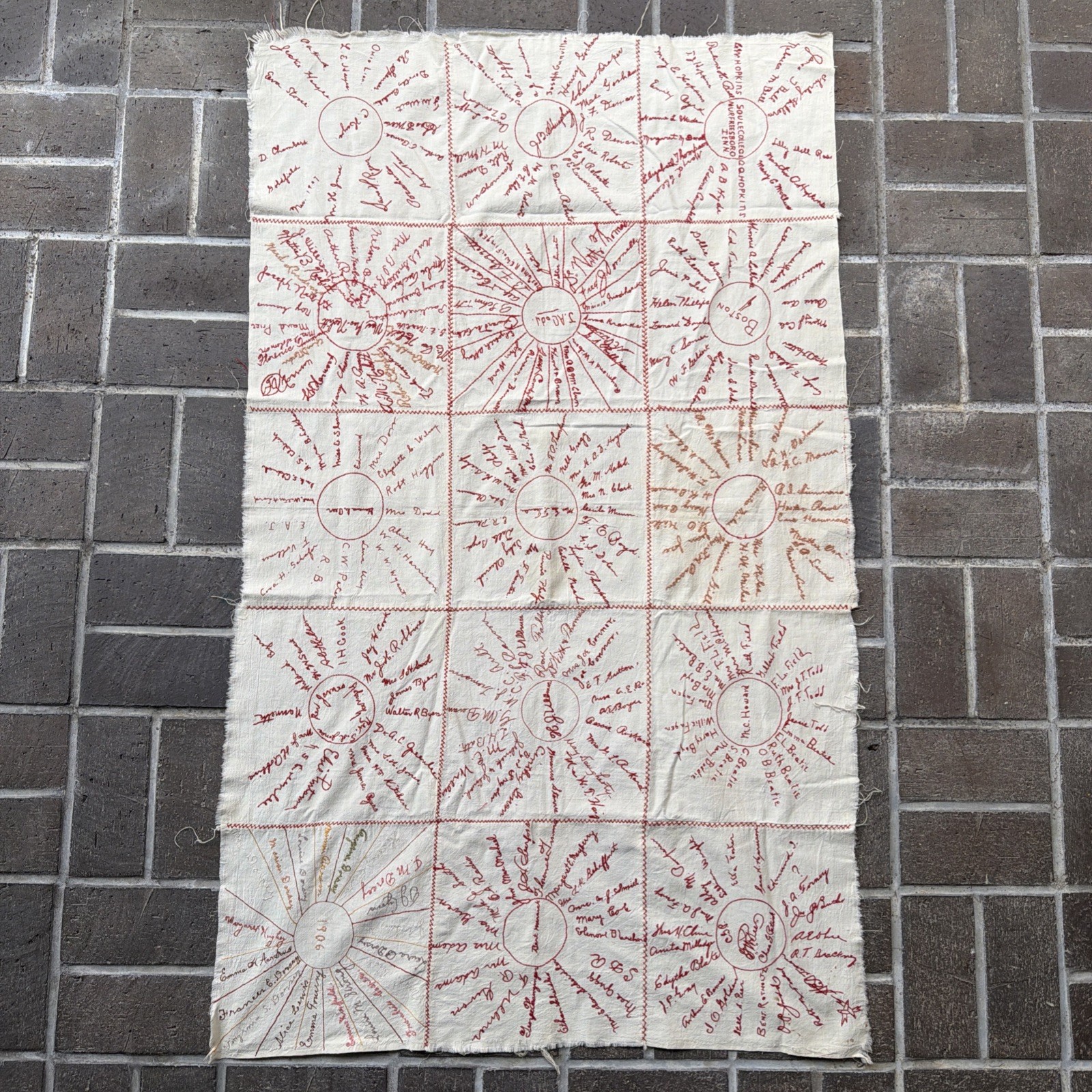 Antique Vintage 1906 Signature Quilt Redwork Embroidered Names Coverlet
