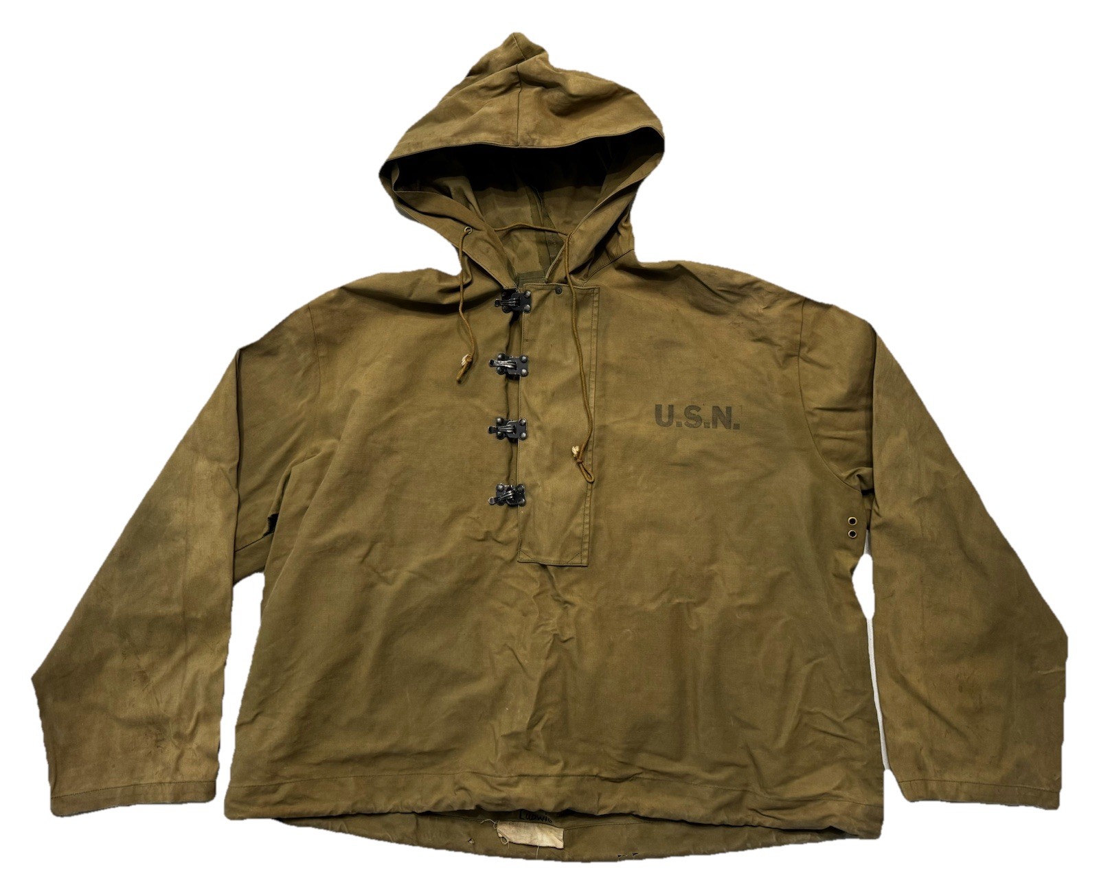 1940s WW2 USN Stenciled Foul Weather Parka Metal Clasp Size Large L WWII Navy