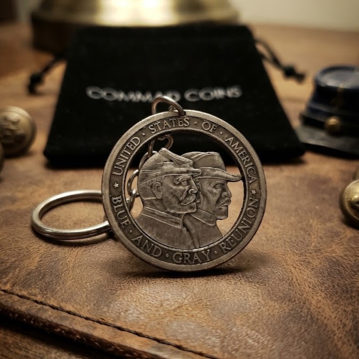 1936 Cut Coin Keychain Half Dollar Blue and Grey Reunion Civil War Gettysburg