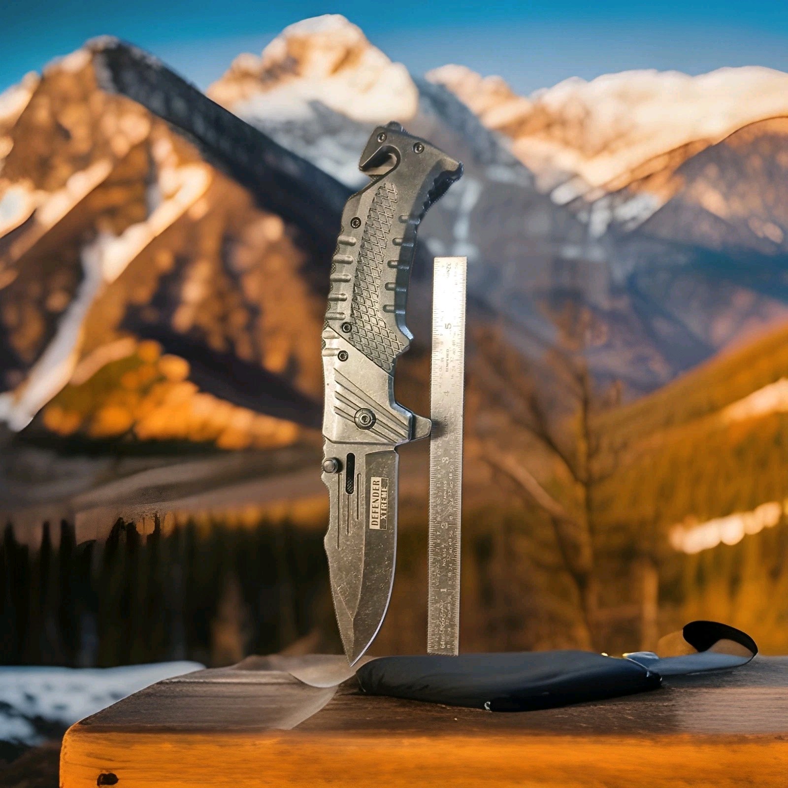 Pocket Knife. Defender Extreme. All Black. Seat Belt Cutter/Window Breaker #9288