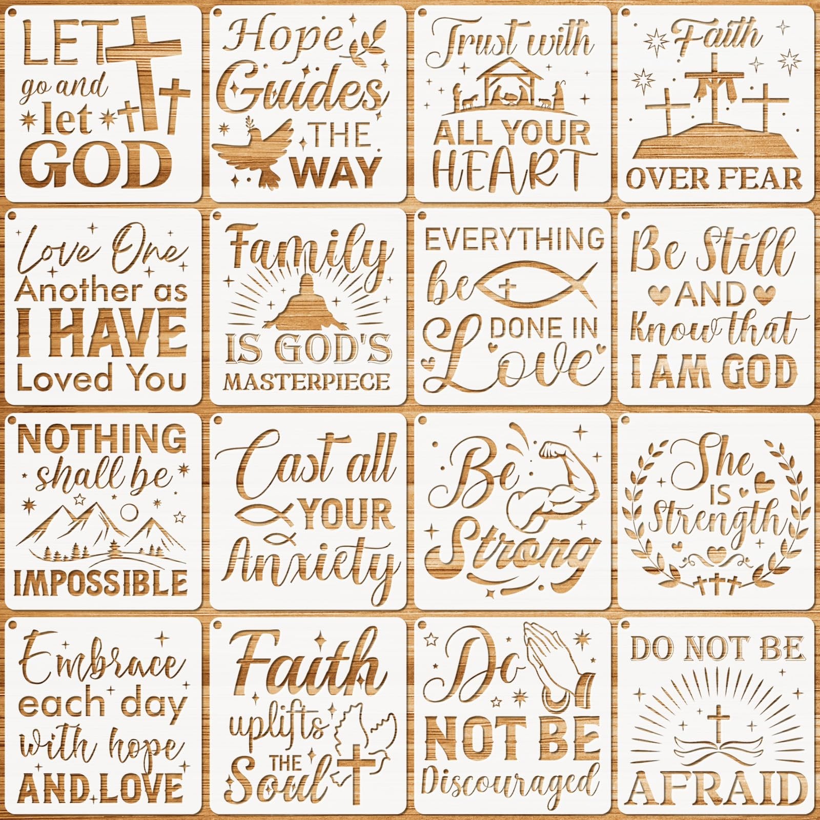 JSRQT 16 Pieces Christian Inspirational Stencils, Bible Verse Motivational Quote