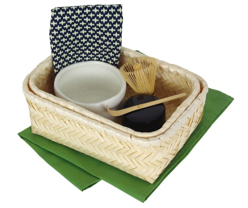 Japanese Portable Matcha Tea Set Bamboo Basket Mino Ware Bowl Whisk Utensils