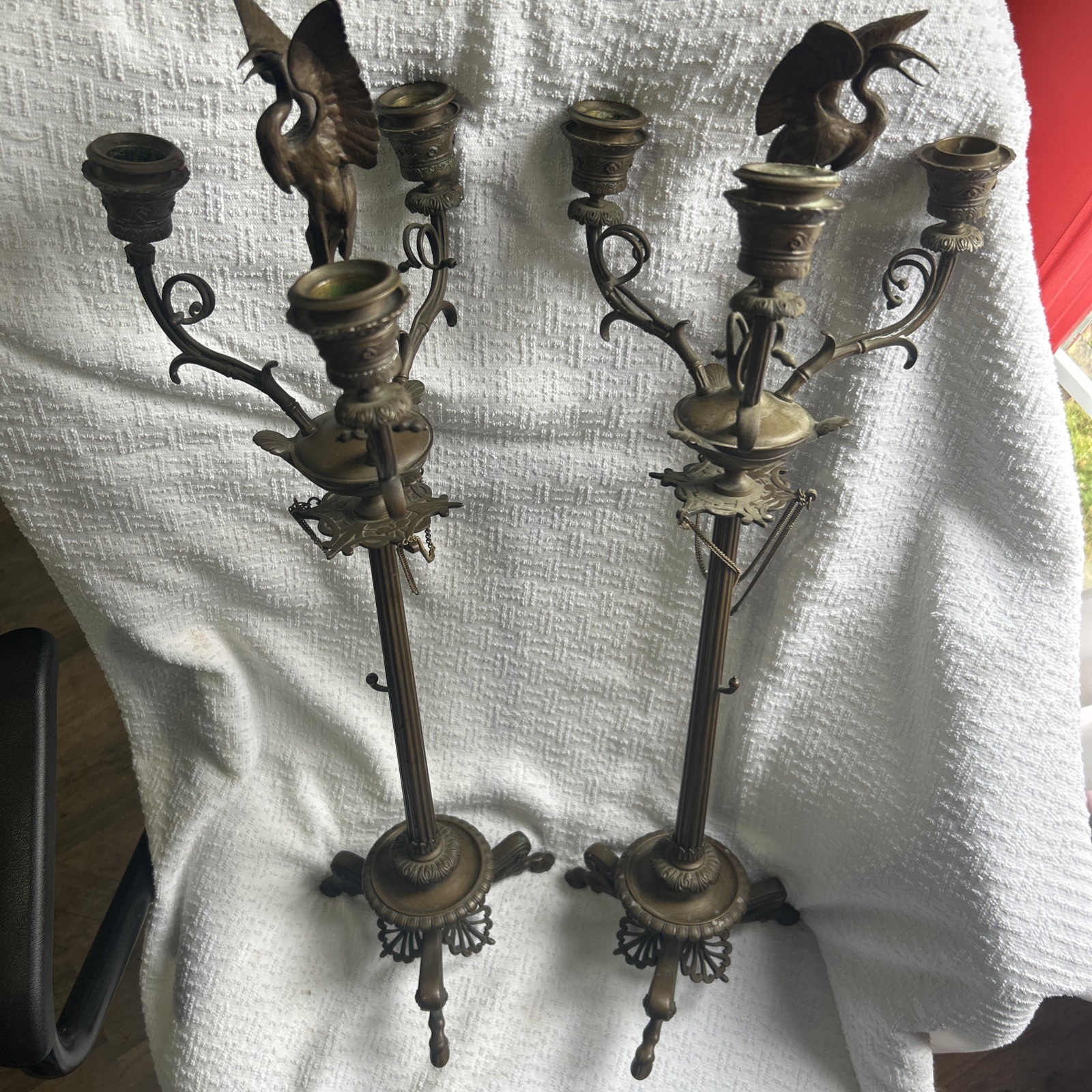 1800’s Antique Early Bronze Crane , victorian Candelabras . Candle holders. Nice