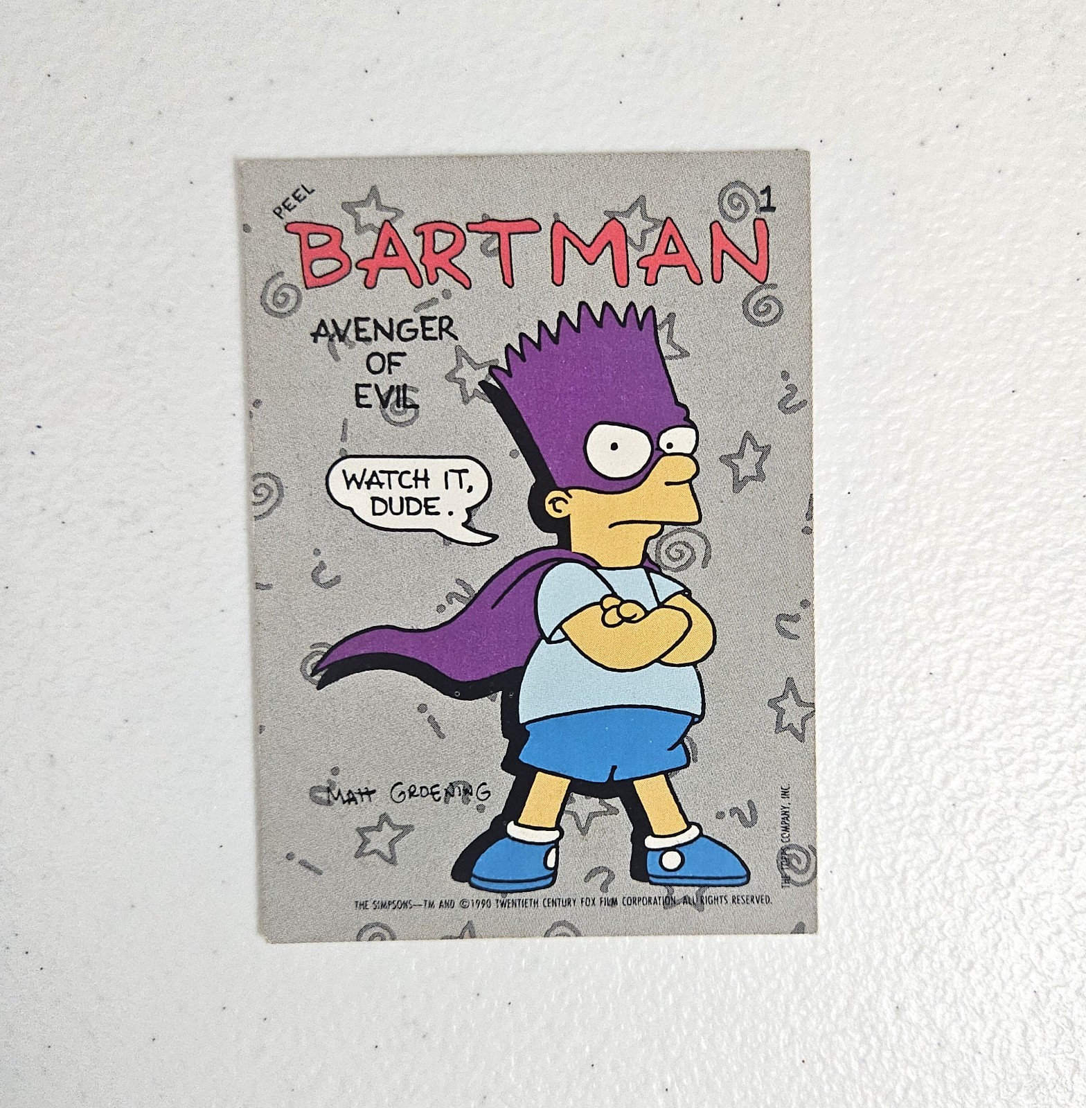 1990 Topps The Simpsons Bartman Bart Avenger of Evil #1 Sticker