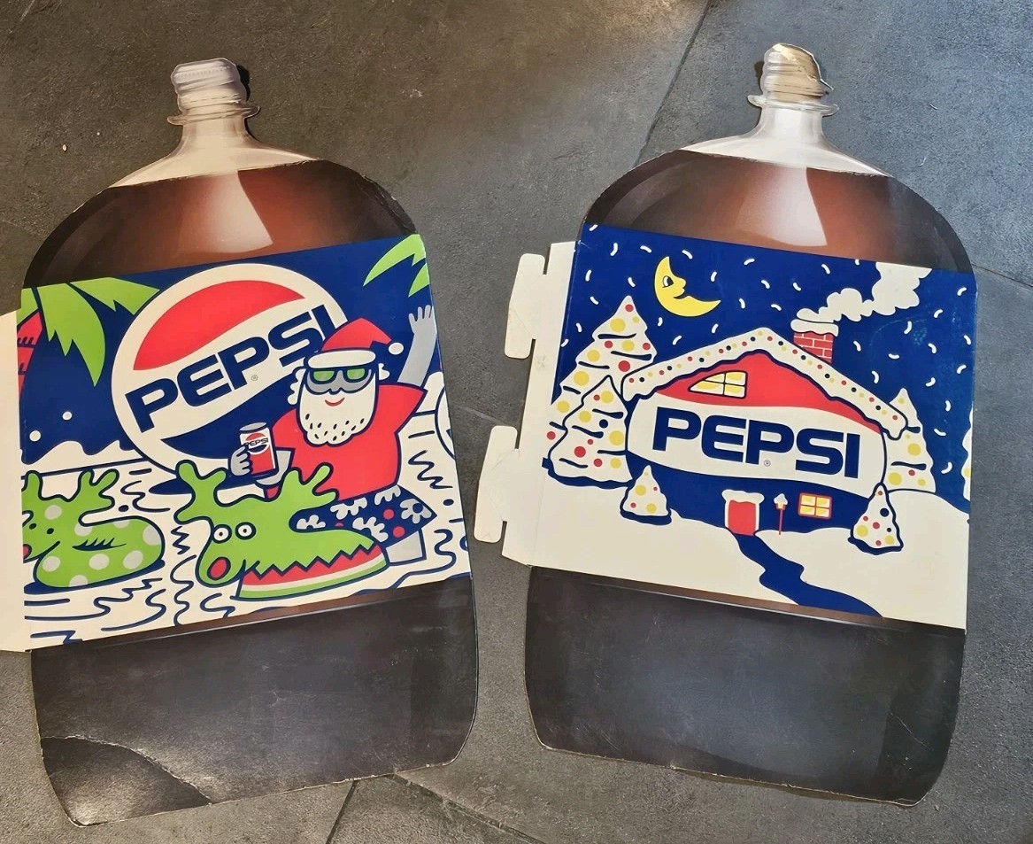 Pepsi 2 Liter 1990's Holiday Store Display Advertising Sign Christmas