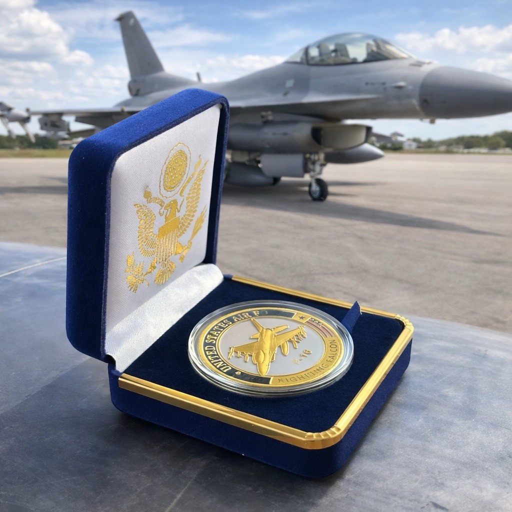 U S AIR FORCE F-16 FIGHTING FALCON Challenge Coin in Blue Velvet Case ·IN STOCK·