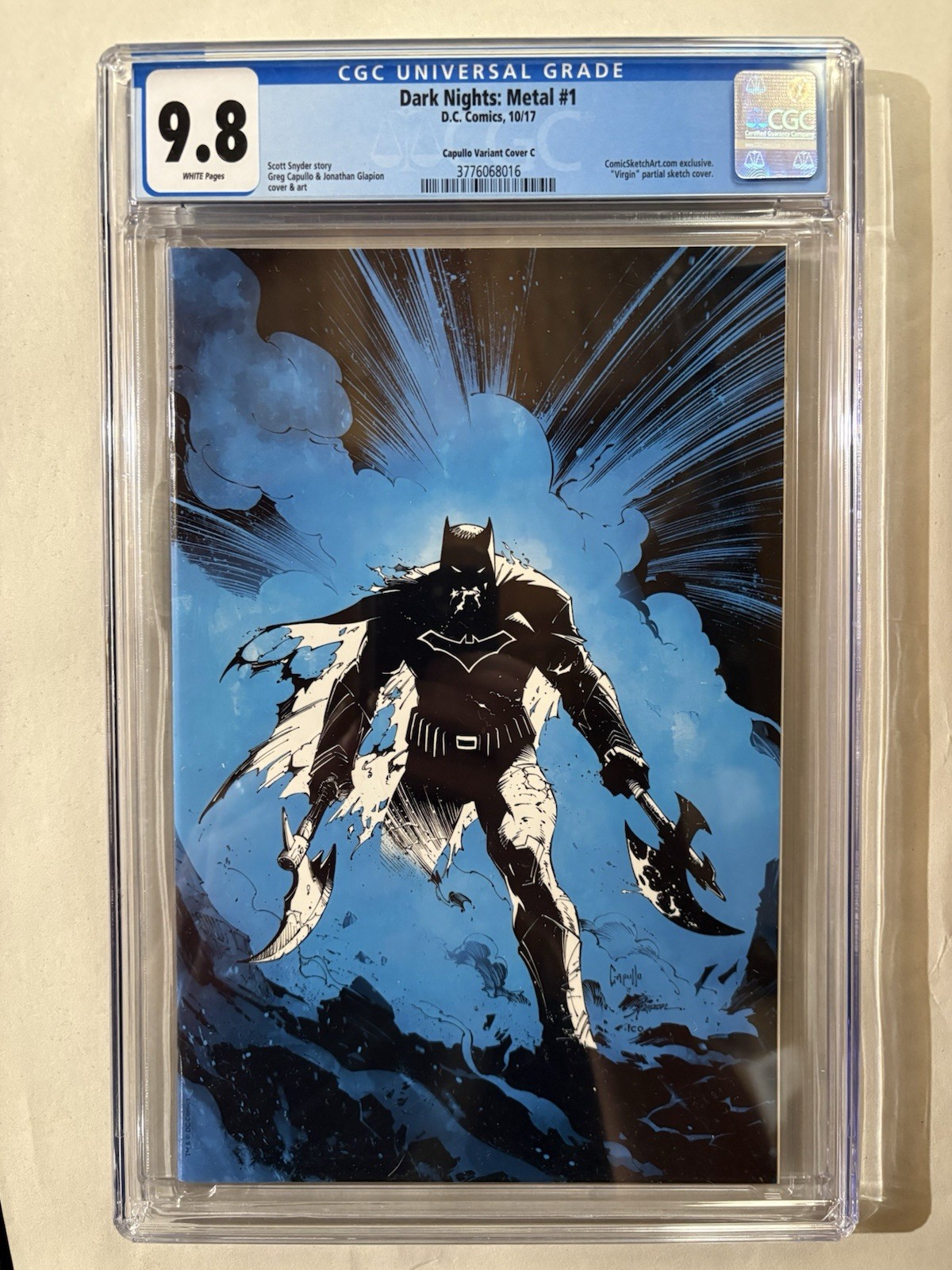 DARK NIGHTS METAL #1 CGC 9.8 Greg Capullo Sketch Art Blue Virgin Variant 2017