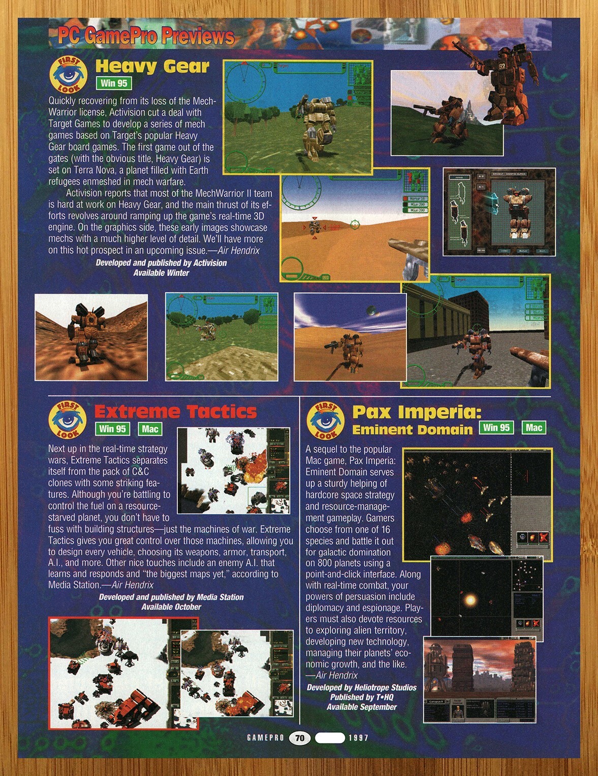 1997 Heavy Gear/Extreme Tactics/Pax Imperia PC PREVIEW Print Ad/Poster Game Art