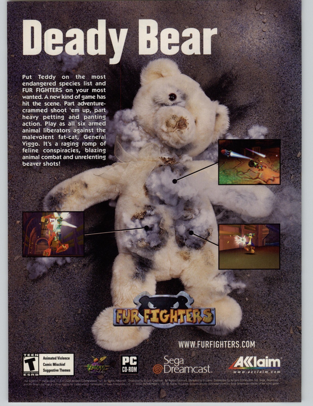 Fur Fighters Dreamcast PC PS2 2000 Vintage Video Game Poster Ad Art Acclaim Rare