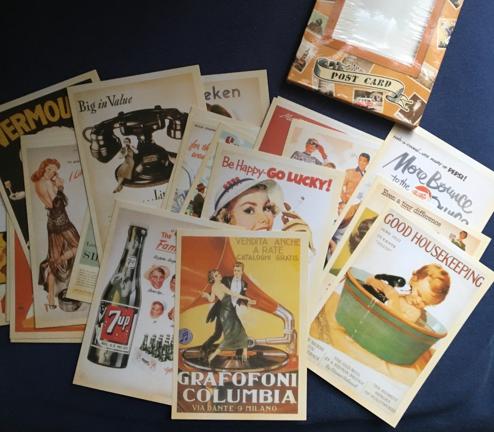 32 POSTCARDS - MINI Frameable ART - Repro VINTAGE ADs, People Eras 5.5