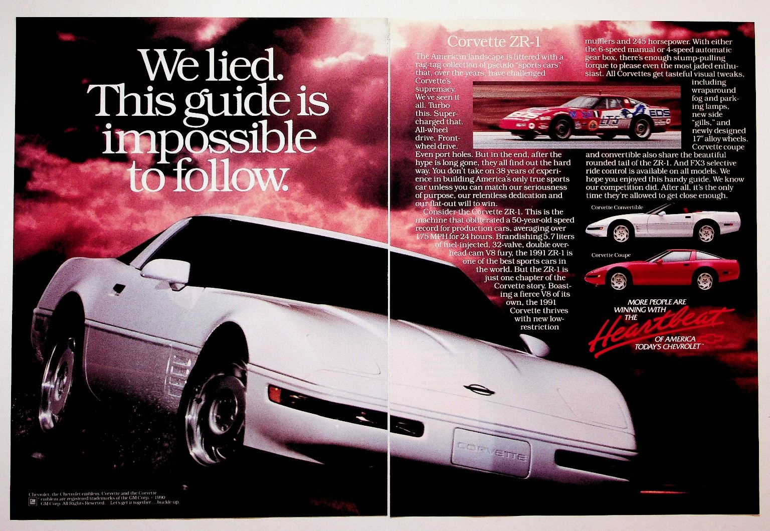 1990-91 Corvette ZR-1 Print Ad C4 Chevrolet Sports Car Magazine Ephemera