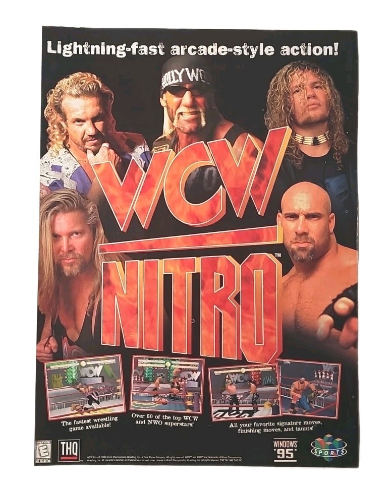 WCW Nitro N64 & PC Original 1998 Print Ad THQ - 7.5\