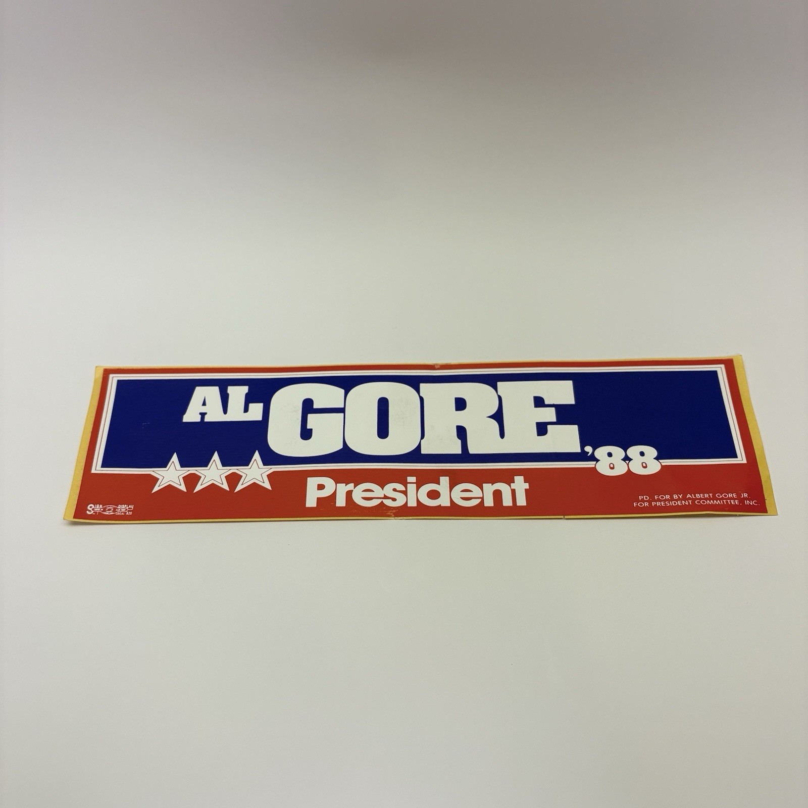 Vintage 1988 Al Gore for president campaign Bumper Sticker Original Not Repop