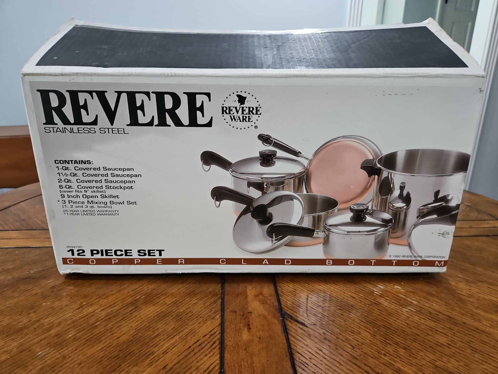 Vintage REVERE WARE 1801 Copper Bottom 12PC Cookware Set #3534720 USA NEW