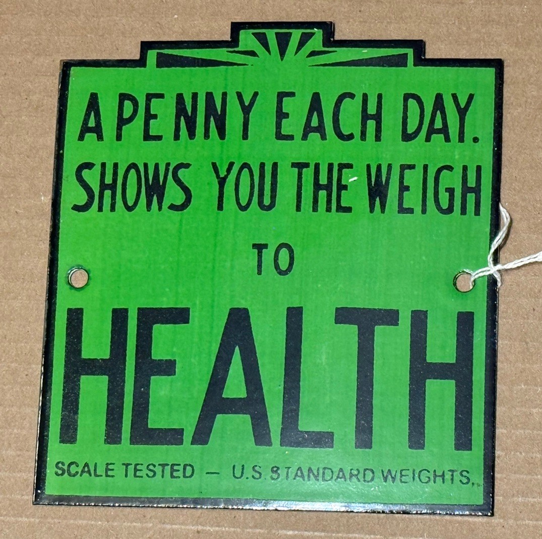 Vintage Health Penny Scale Porcelain Advertising Sign Apothecary Drug Store 6