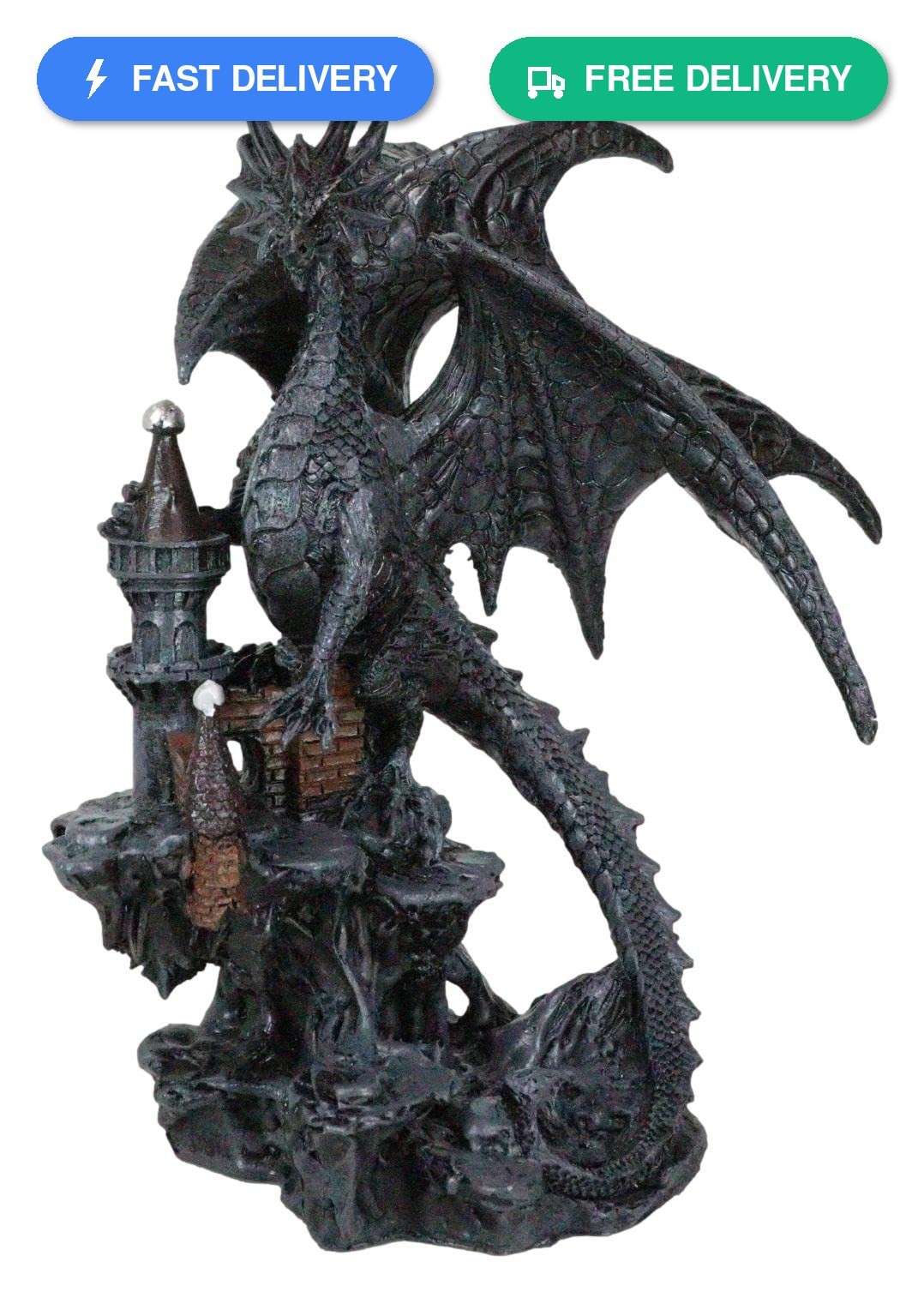 Ebros Gift Gargantuan Stone Dragon Guarding Medieval Castle Fantasy Statue